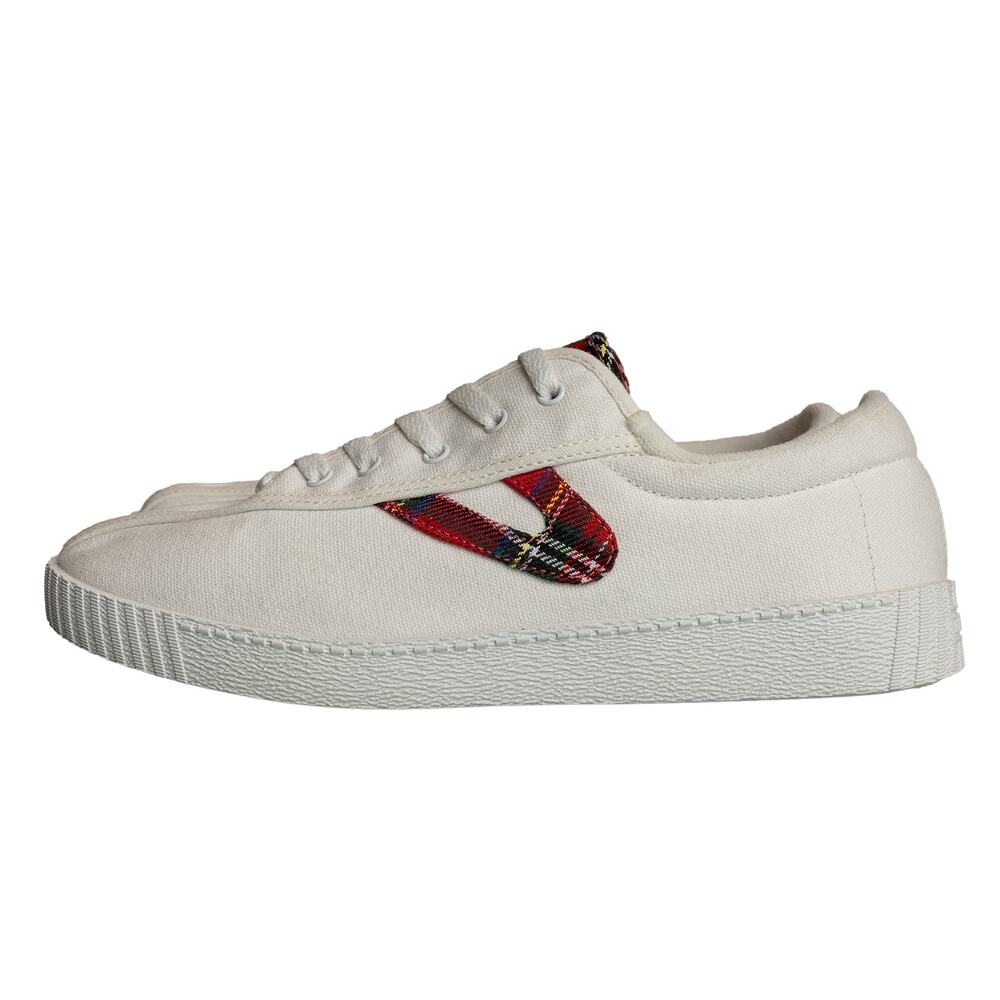 Rare Tretorn Nylite Plus Canvas Sneakers Off-White w/ Red Plaid Women's 9.5 -EUC